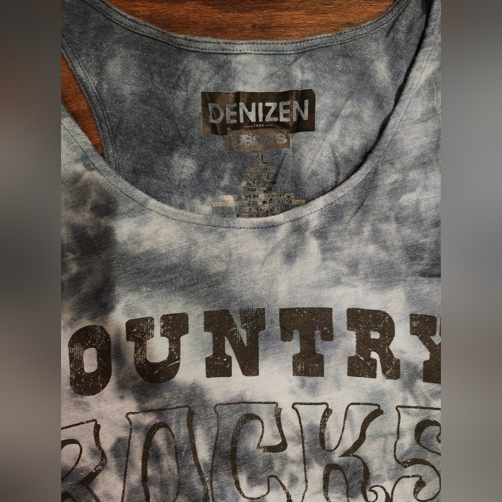 Juniors Sz XL Denizen Levi's Blue Tie Dye Graphic Tank Top, Very Gently Worn - Picture 5 of 5
